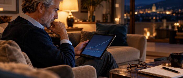 Risparmiatore guarda sul tablet il grafico dei rendimenti dei titoli di Stato