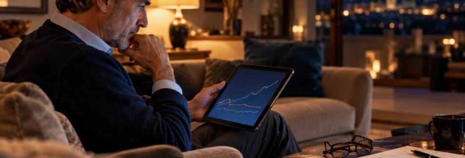 Risparmiatore guarda sul tablet il grafico dei rendimenti dei titoli di Stato