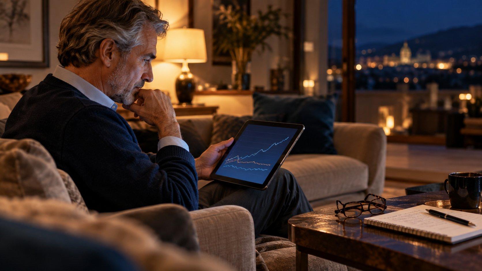 Risparmiatore guarda sul tablet il grafico dei rendimenti dei titoli di Stato