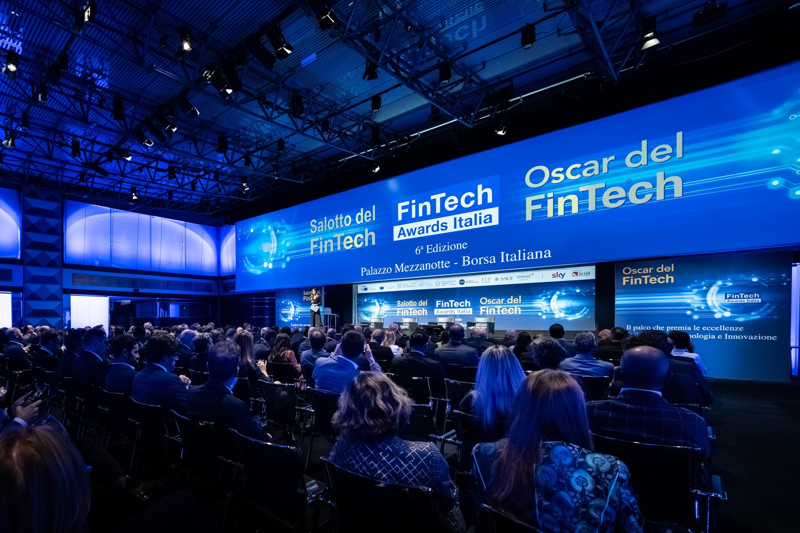 La sala di Palazzo Mezzanotte durante la cerimonia dei FinTech Awards Italia 2026