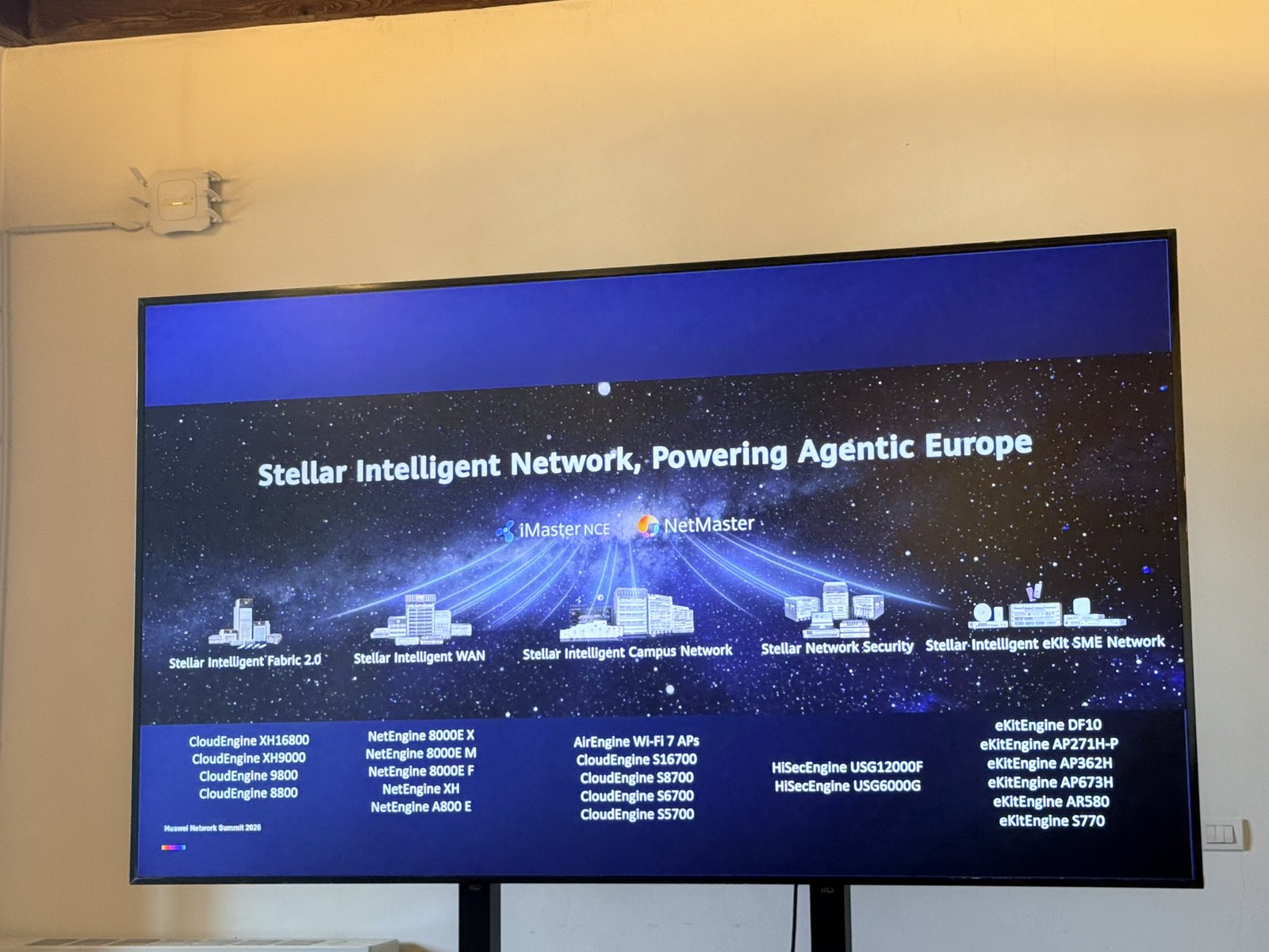 Diapositiva Stellar Intelligent Network Powering Agentic Europe con i prodotti Huawei